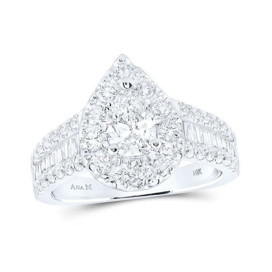14k White Gold Pear Diamond Halo Bridal Wedding Engagement Ring 2 Cttw