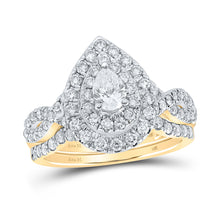  14k Yellow Gold Pear Diamond Halo Bridal Wedding Ring Band Set 1-1/4 Cttw