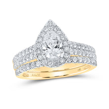  14k Yellow Gold Pear Diamond Halo Bridal Wedding Ring Band Set 1-1/2 Cttw