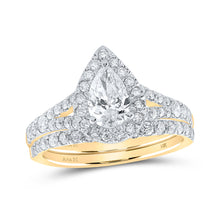  14k Yellow Gold Pear Diamond Halo Bridal Wedding Ring Band Set 1-1/2 Cttw