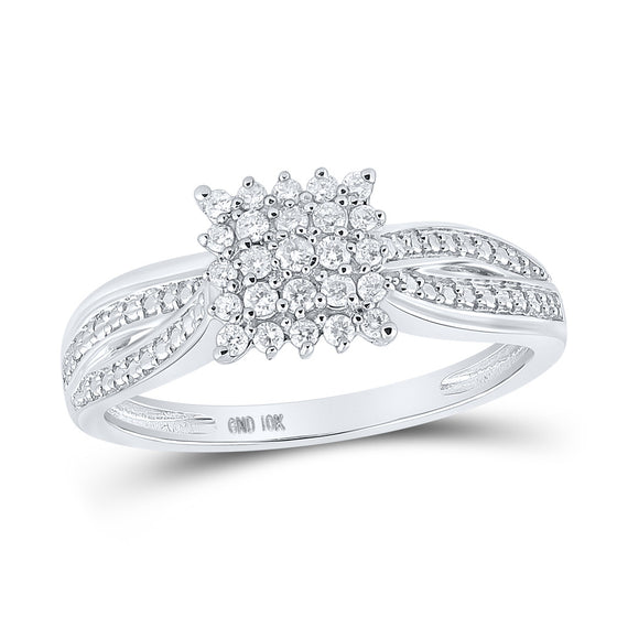 10k White Gold Womens Round Diamond Square Cluster Ring 1/5 Cttw