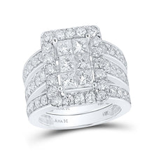  14k White Gold Princess Diamond Halo Bridal Wedding Ring Band Set 3-1/2 Cttw