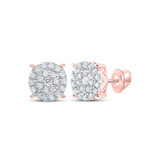 10k Rose Gold Womens Round Diamond Cluster Earrings 7/8 Cttw