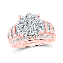  10k Rose Gold Round Diamond Cluster Bridal Wedding Engagement Ring 1-1/2 Cttw