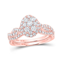  10k Rose Gold Round Diamond Oval-shape Bridal Wedding Ring Band Set 1 Cttw