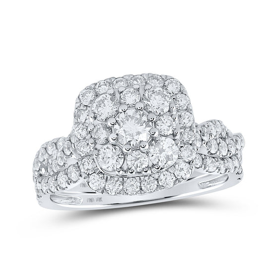 10k White Gold Round Diamond Square Bridal Wedding Ring Band Set 1-1/2 Cttw