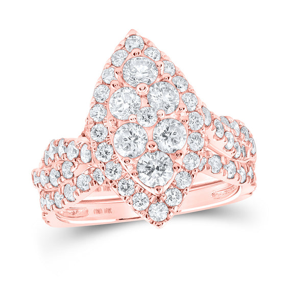 10k Rose Gold Round Diamond Marquise-shape Bridal Wedding Ring Band Set 2 Cttw