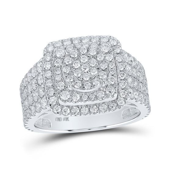 10k White Gold Womens Round Diamond Square Ring 2-1/2 Cttw