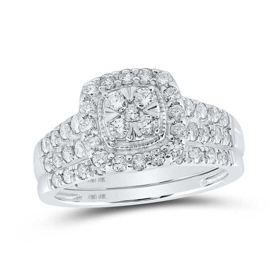 10k White Gold Round Diamond Square Bridal Wedding Ring Band Set 2 Cttw