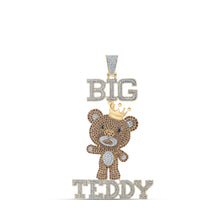  10k Yellow Gold Mens Round Brown Diamond Big Teddy Bear Charm Pendant 12-3/4 Cttw