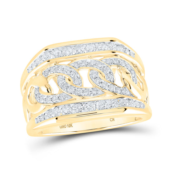 10k Yellow Gold Mens Round Diamond Curb Cuban Link Ring 1 Cttw