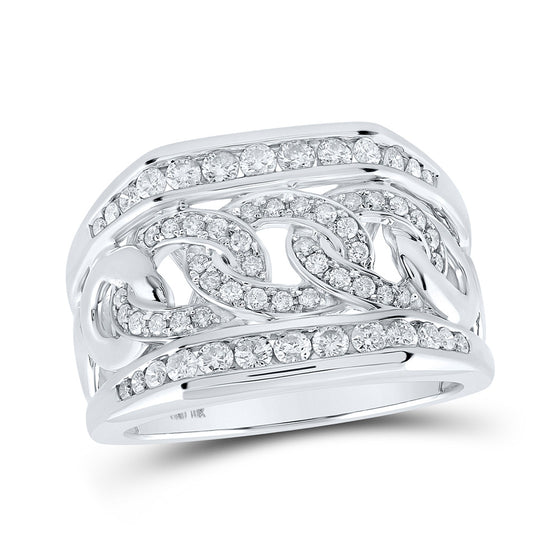 10k White Gold Mens Round Diamond Curb Link Band Ring 1 Cttw