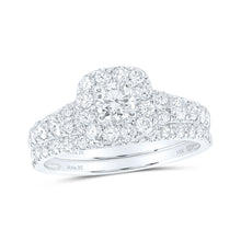  14k White Gold Round Diamond Halo Bridal Wedding Ring Band Set 1-1/2 Cttw