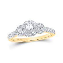  10k Yellow Gold Emerald Diamond 3-stone Bridal Wedding Engagement Ring 1/2 Cttw