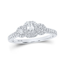  10k White Gold Emerald Diamond 3-stone Bridal Wedding Engagement Ring 1/2 Cttw