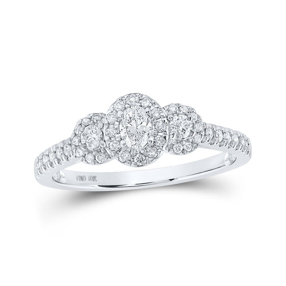 10k White Gold Oval Diamond 3-stone Bridal Wedding Engagement Ring 1/2 Cttw