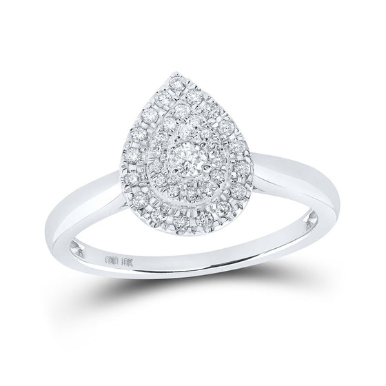 10k White Gold Womens Round Diamond Teardrop Ring 1/3 Cttw