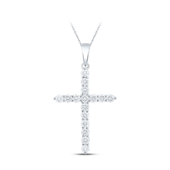 10k White Gold Womens Round Diamond Cross Pendant 2 Cttw