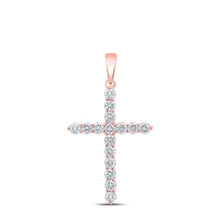  10k Rose Gold Womens Round Diamond Cross Pendant 2 Cttw