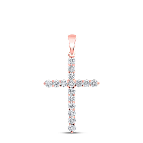 10k Rose Gold Womens Round Diamond Cross Pendant 2 Cttw