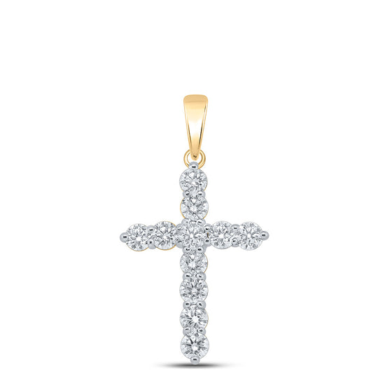 10k Yellow Gold Womens Round Diamond Cross Pendant 1-1/2 Cttw