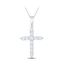  10k White Gold Womens Round Diamond Cross Pendant 1-1/2 Cttw