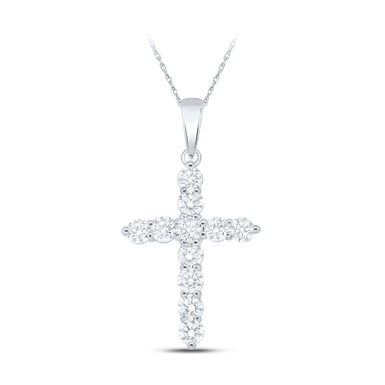 10k White Gold Womens Round Diamond Cross Pendant 1-1/2 Cttw