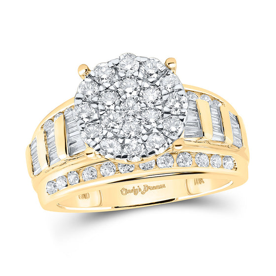 10k Yellow Gold Round Diamond Cluster Bridal Wedding Engagement Ring 1-1/2 Cttw