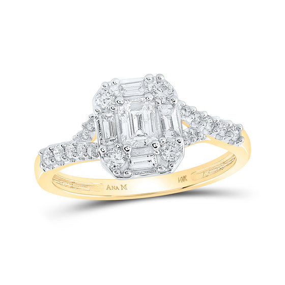 14k Yellow Gold Emerald Diamond Halo Bridal Wedding Engagement Ring 3/4 Cttw