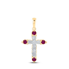  10k Yellow Gold Womens Round Ruby Diamond Cross Pendant 1/4 Cttw