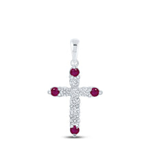  10k White Gold Womens Round Ruby Diamond Cross Pendant 1/4 Cttw