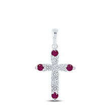  10k White Gold Womens Round Ruby Diamond Cross Pendant 1/2 Cttw