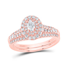 14k Rose Gold Oval Diamond Halo Bridal Wedding Ring Band Set 1 Cttw