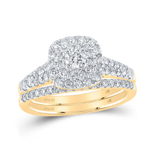  14k Yellow Gold Round Diamond Halo Bridal Wedding Ring Band Set 1 Cttw