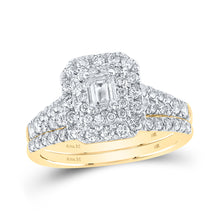  14k Yellow Gold Emerald Diamond Halo Bridal Wedding Ring Band Set 1-1/2 Cttw