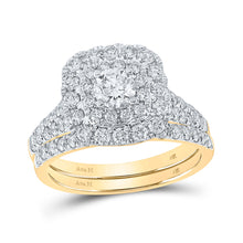  14k Yellow Gold Round Diamond Halo Bridal Wedding Ring Band Set 2 Cttw