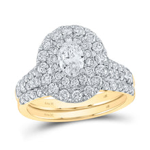  14k Yellow Gold Oval Diamond Halo Bridal Wedding Ring Band Set 2 Cttw