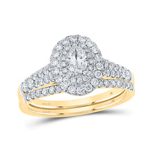  14k Yellow Gold Oval Diamond Halo Bridal Wedding Ring Band Set 1 Cttw