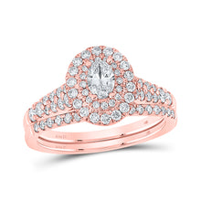  14k Rose Gold Oval Diamond Halo Bridal Wedding Ring Band Set 1 Cttw