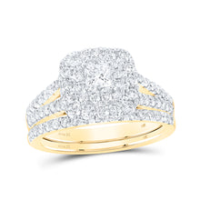  14k Yellow Gold Princess Diamond Halo Bridal Wedding Ring Band Set 1-1/2 Cttw