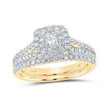  14k Yellow Gold Princess Diamond Square Halo Bridal Wedding Ring Band Set 1 Cttw
