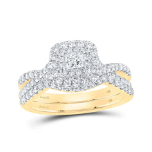  14k Yellow Gold Round Diamond Square Halo Bridal Wedding Ring Band Set 1 Cttw