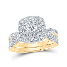  14k Yellow Gold Round Diamond Halo Bridal Wedding Ring Band Set 1-1/2 Cttw