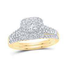  14k Yellow Gold Princess Diamond Halo Bridal Wedding Ring Band Set 1 Cttw