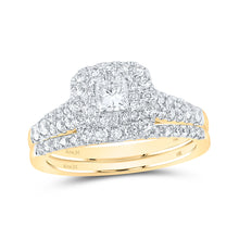  14k Yellow Gold Princess Diamond Halo Bridal Wedding Ring Band Set 1 Cttw