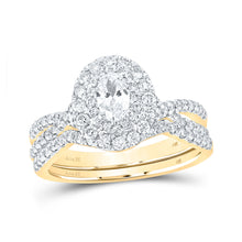  14k Yellow Gold Oval Diamond Halo Bridal Wedding Ring Band Set 1 Cttw