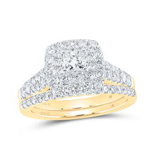  14k Yellow Gold Princess Diamond Halo Bridal Wedding Ring Band Set 1-1/2 Cttw