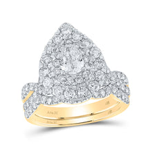  14k Yellow Gold Pear Diamond Halo Bridal Wedding Ring Band Set 2 Cttw