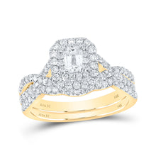  14k Yellow Gold Emerald Diamond Halo Bridal Wedding Ring Band Set 1 Cttw