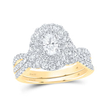  14k Yellow Gold Oval Diamond Halo Bridal Wedding Ring Band Set 1/2 Cttw